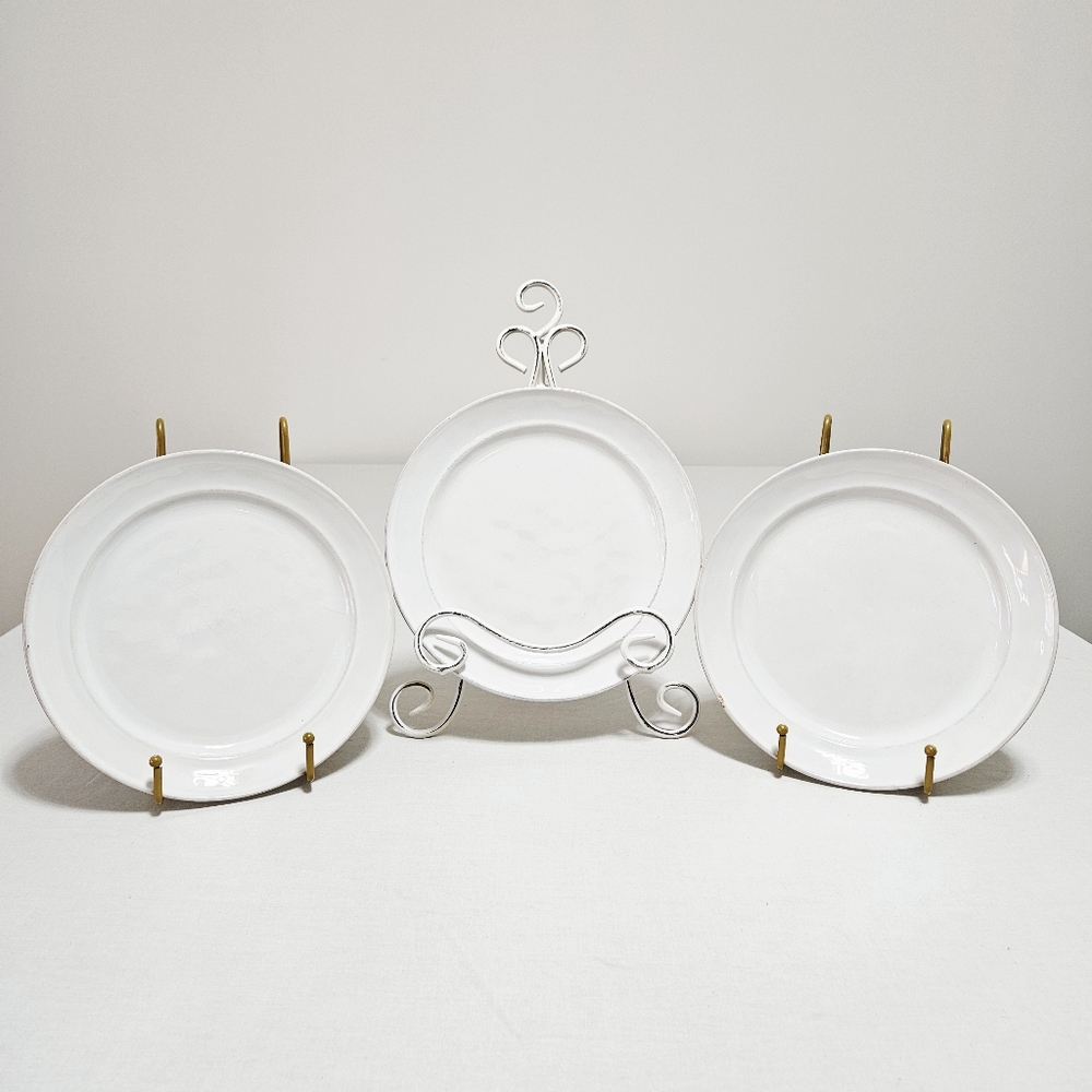 Pottery Barn Cambria Stone (3) Salad Plates Handcrafted Rustic Trim White 9.5"‎